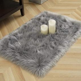 img 4 attached to LOCHAS Ultra Soft Fluffy Rugs Faux Fur Sheepskin Area Rug For Bedroom Bedside Living Room Carpet Nursery Washable Floor Carpets, 2X3 Feet Gray