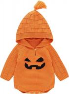 infant halloween outfit: pumpkin knitted hooded long sleeve romper bodysuit for boys and girls logo