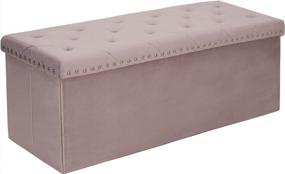 img 4 attached to Large Velvet Storage Ottoman Bench: Folding Tufted Ottomans With Extra 140L Toy Chest Storage Boxes, 43-Inch Luxury Footrest Bench For Bedroom - Light Purple