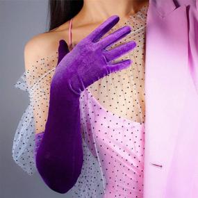 img 2 attached to 24-Inch Touchscreen Velvet Opera Gloves For Women - Stretchable And Elegant Evening Wear