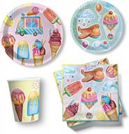 complete ice cream birthday party tableware set – disposable plates, serving utensils, cups and napkins logo