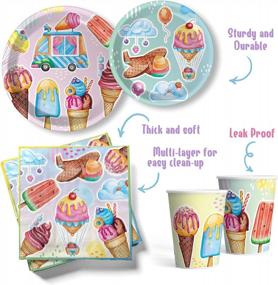 img 2 attached to Complete Ice Cream Birthday Party Tableware Set – Disposable Plates, Serving Utensils, Cups And Napkins