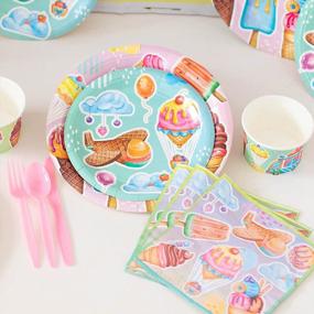 img 1 attached to Complete Ice Cream Birthday Party Tableware Set – Disposable Plates, Serving Utensils, Cups And Napkins