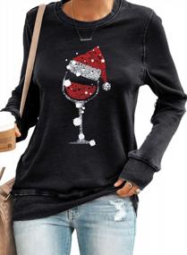 img 3 attached to Women'S Christmas Wine Glass Long Sleeve Shirt With Santa Hat Crewneck Sweatshirt Tunic Pullover