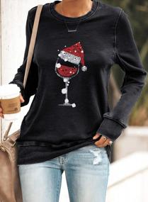 img 2 attached to Женская рождественская рубашка с длинным рукавом и шапкой Санта-Клауса, толстовка с круглым вырезом, туника, пуловер
