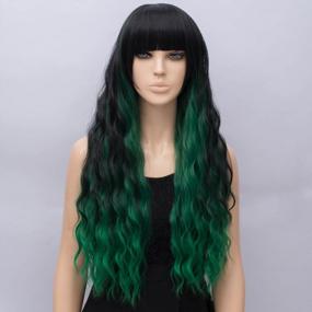img 2 attached to Netgo Women'S Green Mixed Black Wig Long Fluffy Curly Wavy Hair Wigs For Girl Synthetic Party Wigs