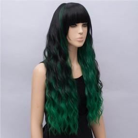 img 1 attached to Netgo женский зеленый смешанный черный парик длинные пушистые вьющиеся волнистые волосы парики для девочек синтетические вечерние парики
