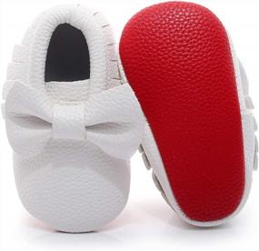 img 4 attached to Soft Sole Baby Shoes With Double Bow Fringe - Bebila Girls Toddler Moccasins And Crib Flats