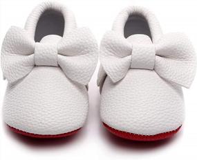img 3 attached to Soft Sole Baby Shoes With Double Bow Fringe - Bebila Girls Toddler Moccasins And Crib Flats