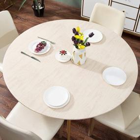 img 3 attached to Smiry Round Fitted Vinyl Table Cloth Cover Elastic Edged Flannel Backed, Waterproof Wipeable Vinyl Tablecloth For 36"-44" Round Tables, Wood