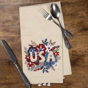 img 2 attached to Кухонное полотенце с патриотической вышивкой США с цветочным орнаментом от Primitives, 20 дюймов X 26