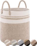 🧺 techmilly 40l large woven storage basket: decorative cotton rope organizer for living room, toys, towels & blankets - brown, 14"w×16"h логотип