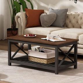 img 1 attached to Rustic Charm Meets Modern Elegance: ChooChoo 40" Coffee Table With Shelf For A Vintage Farmhouse Living Room