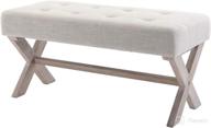 🛋️ kmax fabric upholstered ottoman bench seat - versatile 36 inch entryway bench with x-shaped wood legs - perfect for bedroom, living room, foyer or hallway - cream логотип