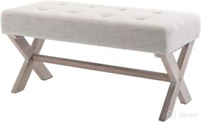 img 4 attached to 🛋️ Kmax Fabric Upholstered Ottoman Bench Seat - Versatile 36 inch Entryway Bench with X-Shaped Wood Legs - Perfect for Bedroom, Living Room, Foyer or Hallway - Cream