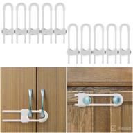 childproof cabinet locks - 10-pack white sliding u-shaped locks with adjustable safety child lock. easy to use childproof latches for knob handle on kitchen cupboards, closets, dressers, and more! logo