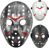 3-piece jason mask set for men and adults - perfect for cosplay, halloween, masquerade parties, and horror-themed events (black, white, grey) logo