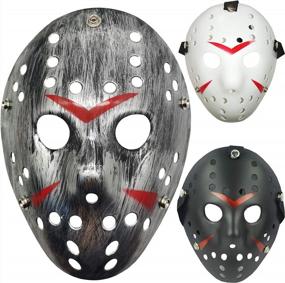 img 4 attached to 3-Piece Jason Mask Set For Men And Adults - Perfect For Cosplay, Halloween, Masquerade Parties, And Horror-Themed Events (Black, White, Grey)