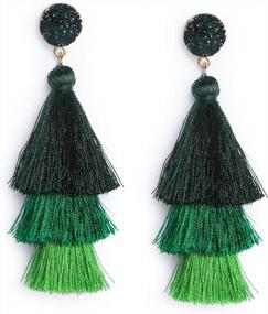 img 4 attached to Boho Chic Colorful Tassel Earrings With Druzy Studs - Perfect For Women And Teens On Christmas And Valentine'S Day