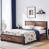 sturdy and stylish: vecelo queen platform bed frame with rustic vintage wood headboard and metal slats support logo