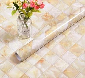 img 4 attached to Self Adhesive Marble Gloss Vinyl Backsplash Tiles - REDODECO 15.8Inx79In Roll Peel & Stick Wallpaper Decal