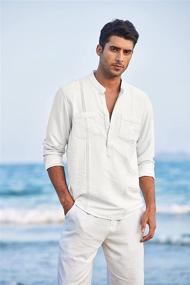 img 3 attached to COOFANDY Henley Sleeve Casual 001 White 000 Men's Clothing - Shirts