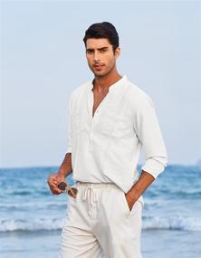 img 2 attached to COOFANDY Henley Sleeve Casual 001 White 000 Men's Clothing - Shirts