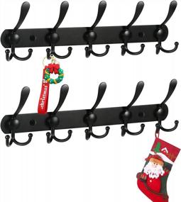 img 4 attached to TBMax Coat Rack Wall Mounted - 2 Pack Heavy Duty Metal Coat Hook Rail With 5 Tri Hooks For Coat Hat Towel Purse Robes Mudroom Bathroom Entryway -Black