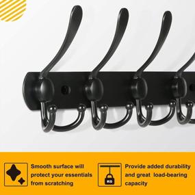 img 3 attached to TBMax Coat Rack Wall Mounted - 2 Pack Heavy Duty Metal Coat Hook Rail With 5 Tri Hooks For Coat Hat Towel Purse Robes Mudroom Bathroom Entryway -Black