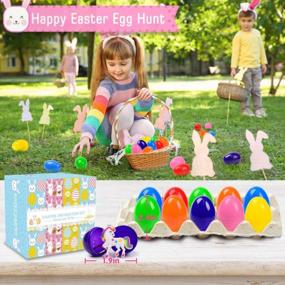 img 1 attached to 16 Pcs Plastic Easter Eggs + 16 Pcs Rainbow Unicorn Keychains - Perfect For Kids Boys Girls Easter Party Favors, Egg Hunts & Basket Stuffers!
