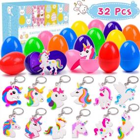 img 4 attached to 16 Pcs Plastic Easter Eggs + 16 Pcs Rainbow Unicorn Keychains - Perfect For Kids Boys Girls Easter Party Favors, Egg Hunts & Basket Stuffers!