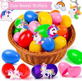 img 3 attached to 16 Pcs Plastic Easter Eggs + 16 Pcs Rainbow Unicorn Keychains - Perfect For Kids Boys Girls Easter Party Favors, Egg Hunts & Basket Stuffers!