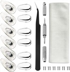 img 4 attached to PTSLKHN Eyeglass Nose Pads Replacement Kit: 6 Pairs + Screwdriver, Tweezers, Cleaning Cloth & Screws
