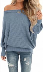 img 4 attached to Oversized Waffle Knit Off-The-Shoulder Tops For Women: Long Sleeve Tunic Shirts And Sweaters By Lacozy - Pullover Style