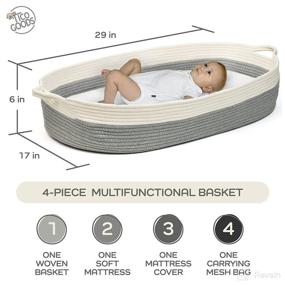 img 3 attached to 👶 Moses Basket Baby Changing Set: Dresser Topper, Waterproof Pad, Carrying Net & Rope Basket