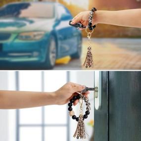 img 1 attached to Silicone Beaded Keychain Bracelet With Patch For Phone Strap And Car Keys - Doormoon Wrislet Key Ring For Ultimate Portability