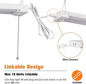img 2 attached to 4FT Linkable LED Shop Light For Garages, 42W 4800LM 5000K Daylight White, LED Ceiling Light With Pull Chain (ON/Off), Linear Worklight Fixture With Plug,1 Pack