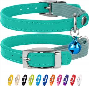 img 4 attached to Leather Cat Collar With Elastic Strap & Bell - 6"-7" Neck Fit, Multiple Colors Available!