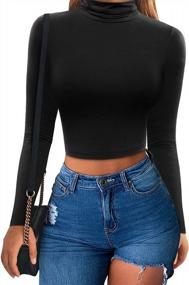 img 4 attached to MSBASIC Women'S Long-Sleeve Turtleneck Slim Fit Cropped Tee