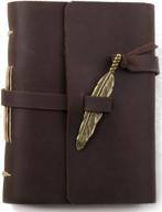 a6 leather journal diary notebook with feather by handmade & lined craft paper + gift box logo