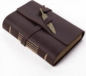 img 2 attached to A6 Leather Journal Diary Notebook With Feather By Handmade & Lined Craft Paper + Gift Box