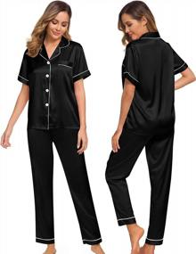 img 4 attached to Silk Satin Pajamas Two-Piece Sleepwear Set For Women With Button-Down Top - SWOMOG Loungewear
