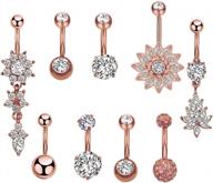 crazypiercing 9 pcs 14g belly button rings, stainless steel dangle navel rings, navel rings barbell cz body piercing jewelry for women girls logo