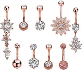img 4 attached to CrazyPiercing 9 Pcs 14G Belly Button Rings, Stainless Steel Dangle Navel Rings, Navel Rings Barbell CZ Body Piercing Jewelry For Women Girls