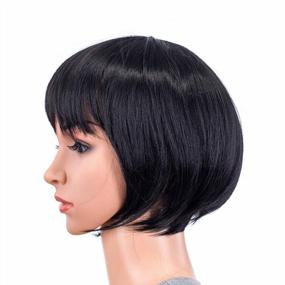 img 1 attached to Get A Fun And Vibrant Look With SWACC Synthetic Short Bob Wig In 1B# Off Black For Women And Kids - Perfect For Daily Wear And Cosplay Parties With Bonus Wig Cap Included