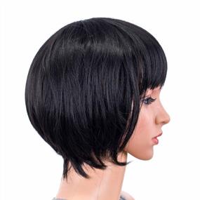 img 3 attached to Get A Fun And Vibrant Look With SWACC Synthetic Short Bob Wig In 1B# Off Black For Women And Kids - Perfect For Daily Wear And Cosplay Parties With Bonus Wig Cap Included