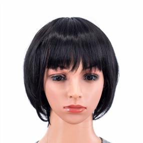 img 4 attached to Get A Fun And Vibrant Look With SWACC Synthetic Short Bob Wig In 1B# Off Black For Women And Kids - Perfect For Daily Wear And Cosplay Parties With Bonus Wig Cap Included