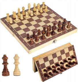 img 4 attached to Owfeel Magnetic Chess Board Set With 2 Extra Queens (2 In 1), Folding Portable Travel Chess Set For Adults & Kids - Interior Storage For Pieces