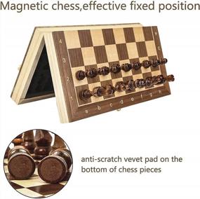 img 2 attached to Набор магнитных шахматных досок Owfeel с 2 дополнительными королевами (2 в 1), складной портативный шахматный набор для путешествий для взрослых и детей - внутреннее хранилище для фигур