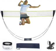 gomi portable badminton net set (3 in 1) with stand, carry bag, sports bracelet, jump rope - easy setup for outdoor/indoor court no tools required - foldable volleyball tennis badminton net logo